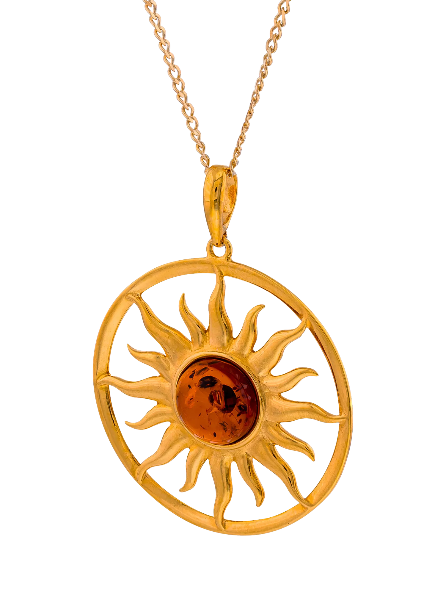 Be-Jewelled amber sun pendant necklace gold cognac - British product