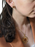 Be-Jewelled amber sun pendant necklace gold cognac - British product