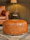 nkuku Nadu leather pouffe tan 65cm, UK version