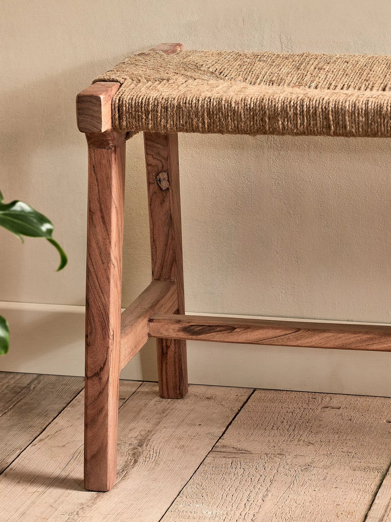 Nkuku Amhara acacia bench natural finish, imported from the UK