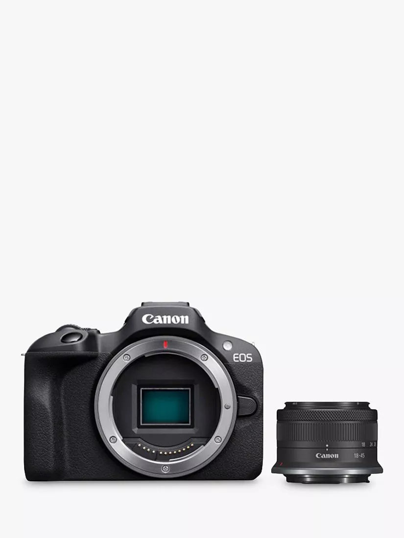 Canon EOS R100 speilreflekskamera med 18-45mm zoomobjektiv svart - Britisk produkt