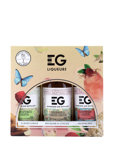 John Lewis Edinburgh Gin Liquers Mini Pack with Raspberry, Rhubarb & Ginger, and Elderflower Flavours 3x 5cl- Buy online at McGrocer