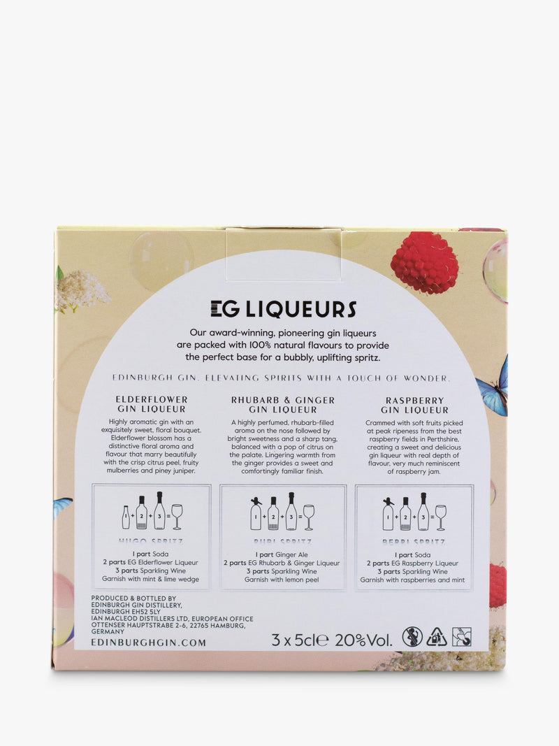 Edinburgh Gin liqueurs mini pack with Raspberry, Rhubarb & Ginger, and Elderflower flavours 3x 5cl - British product