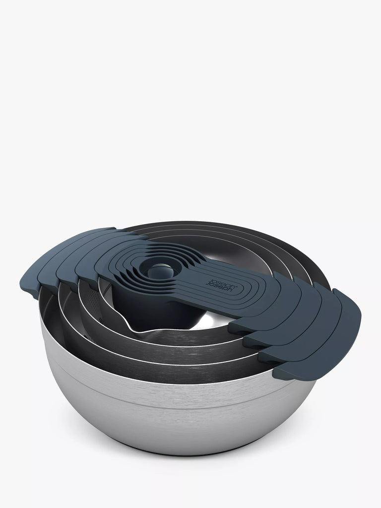 Joseph Joseph Premium Collection Stainless Steel Mixing Bowls & Measuring Cups Nest Set, 9 Piece, Silver