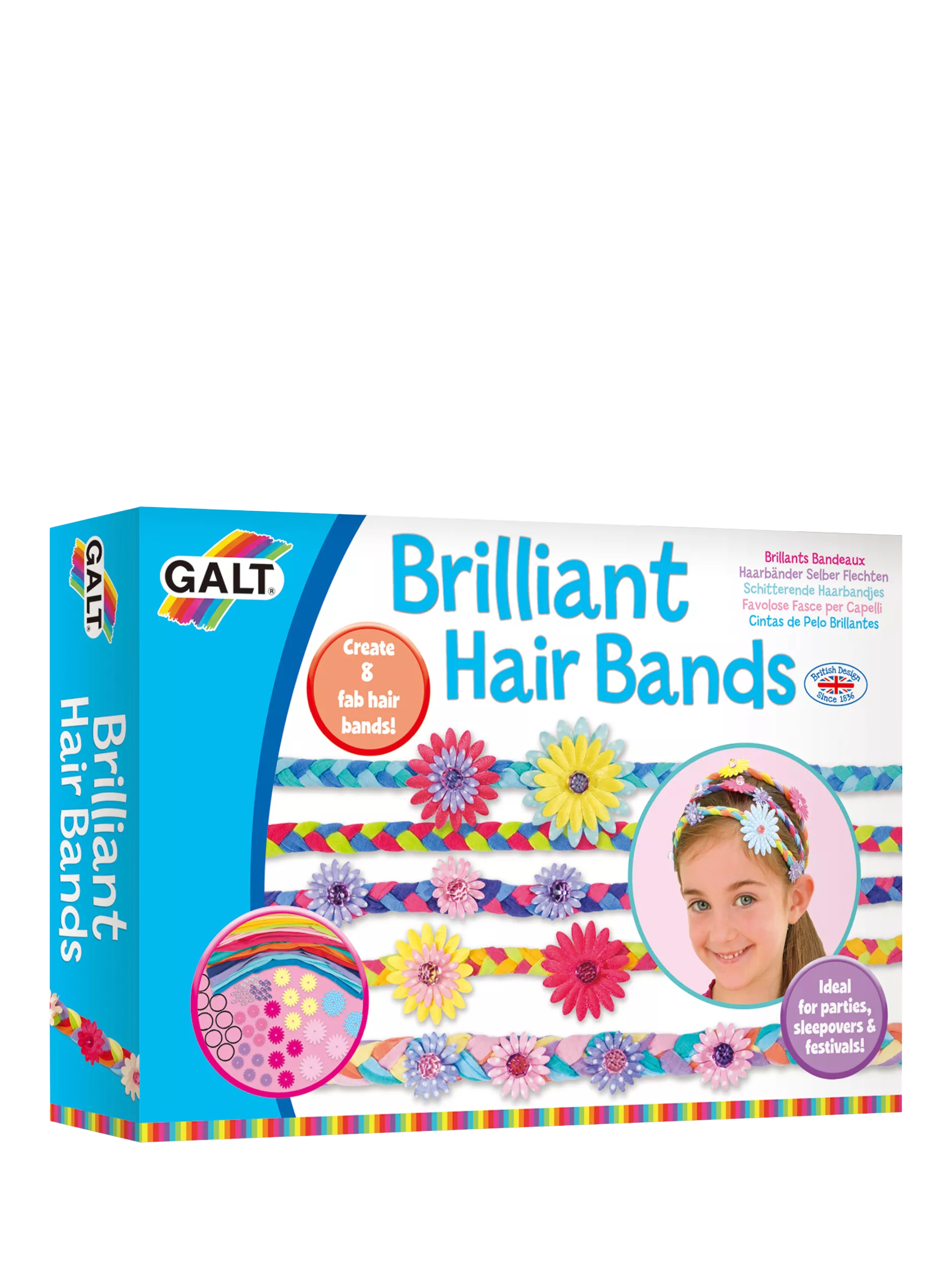 Galt Brillant Hair Bands craft kit with fabric strips flowers and beads - British product