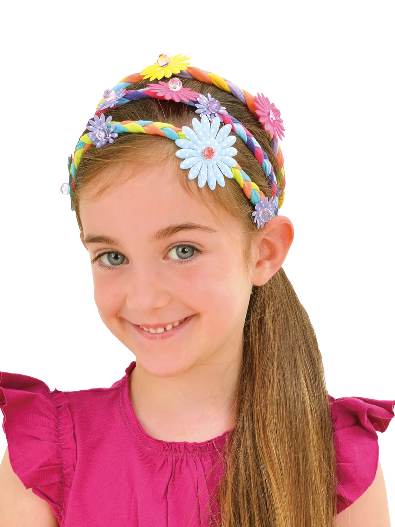 Galt Brillant Hair Bands craft kit with fabric strips flowers and beads - British product