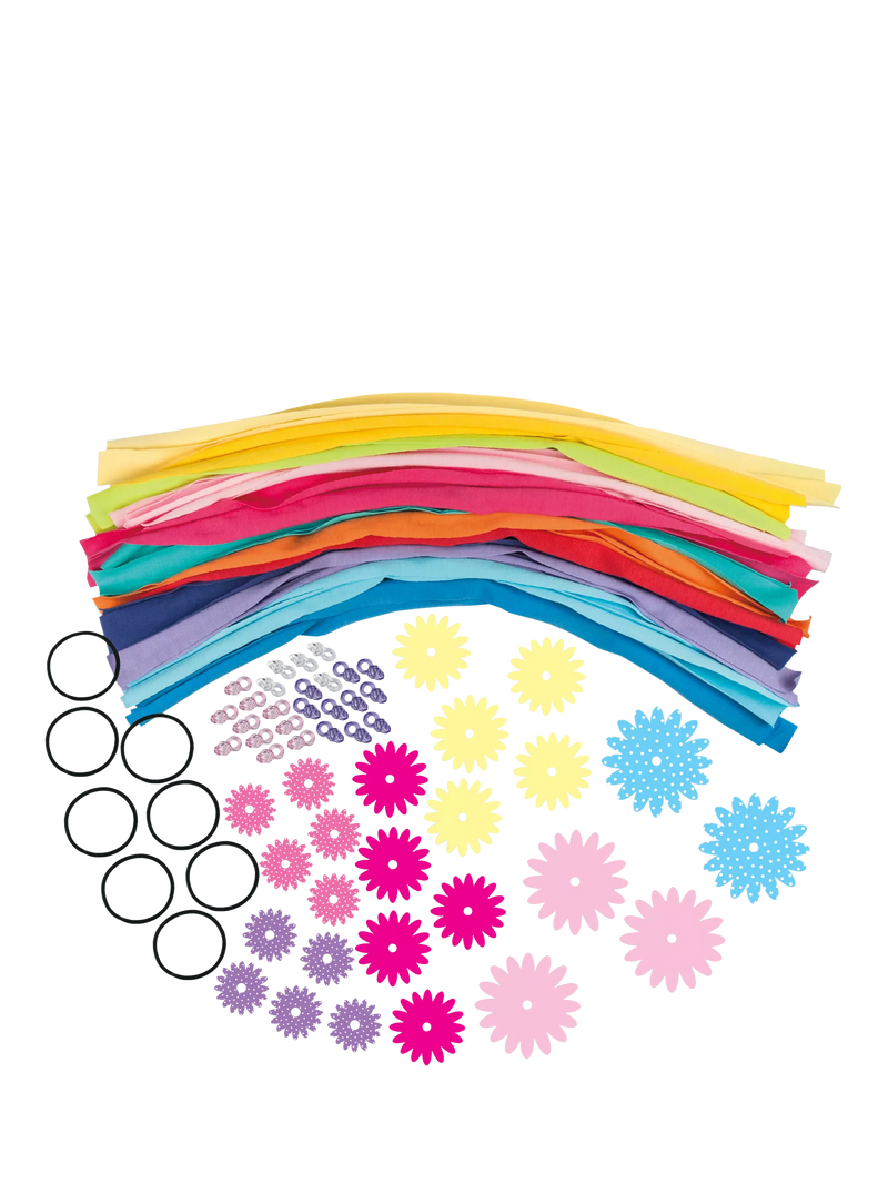 Galt Brillant Hair Bands craft kit with fabric strips flowers and beads - British product