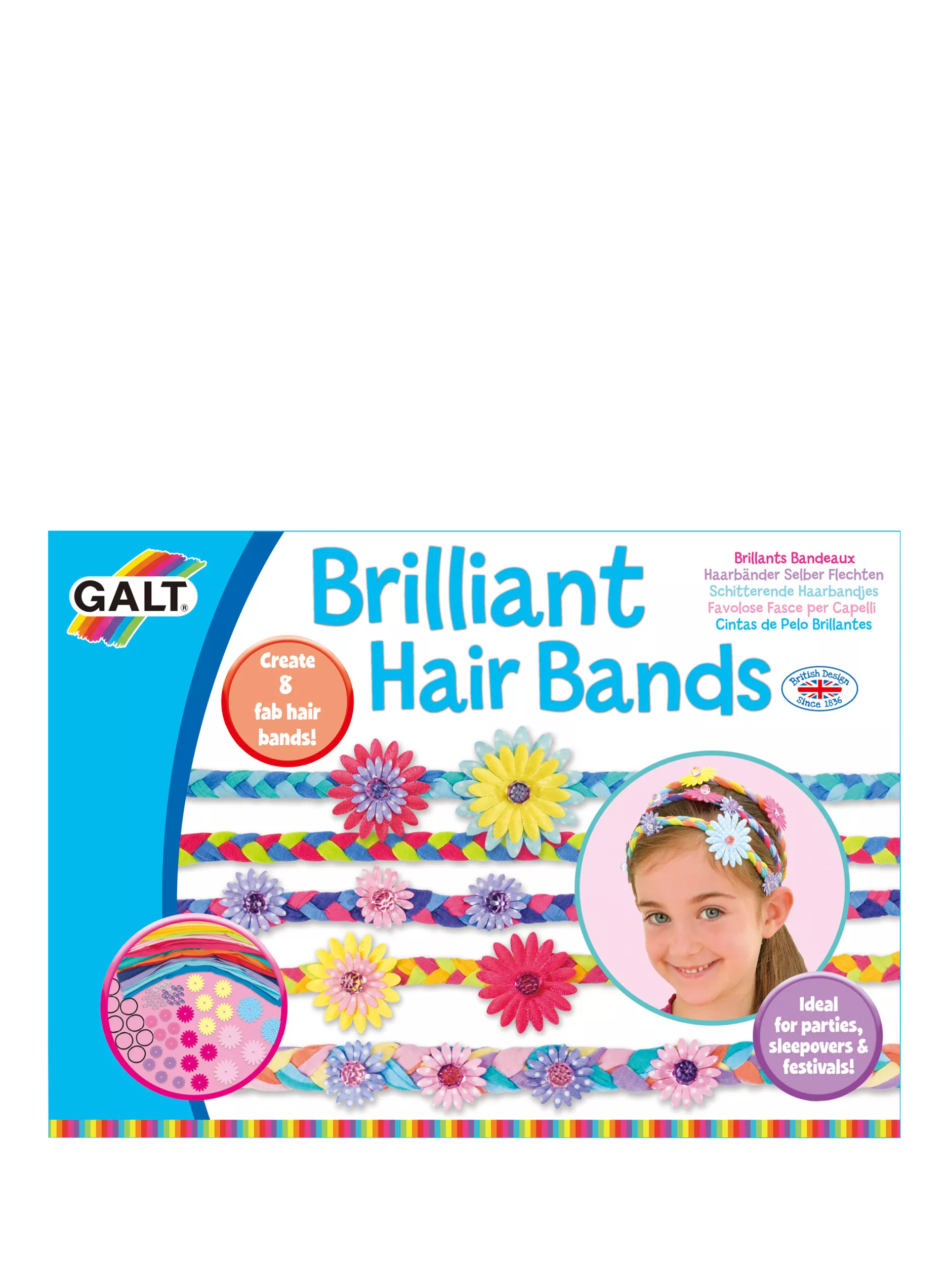 Galt Brillant Hair Bands craft kit with fabric strips flowers and beads - British product