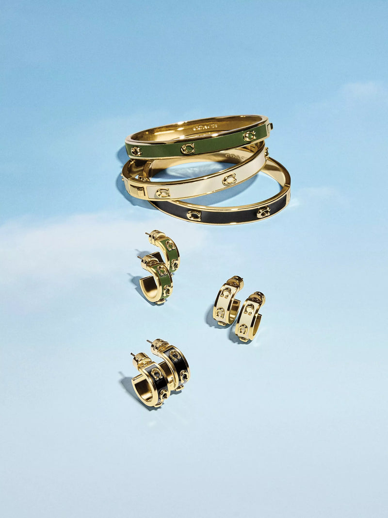 Coach enamel hoop earrings gold tone H1.5cm, imported from the UK