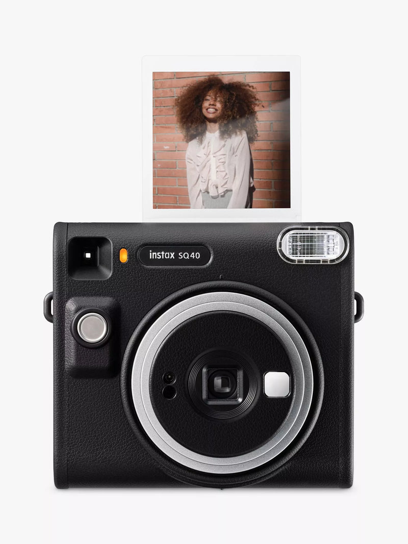 Fujifilm square instant camera with selfie mode and flash in black - British product