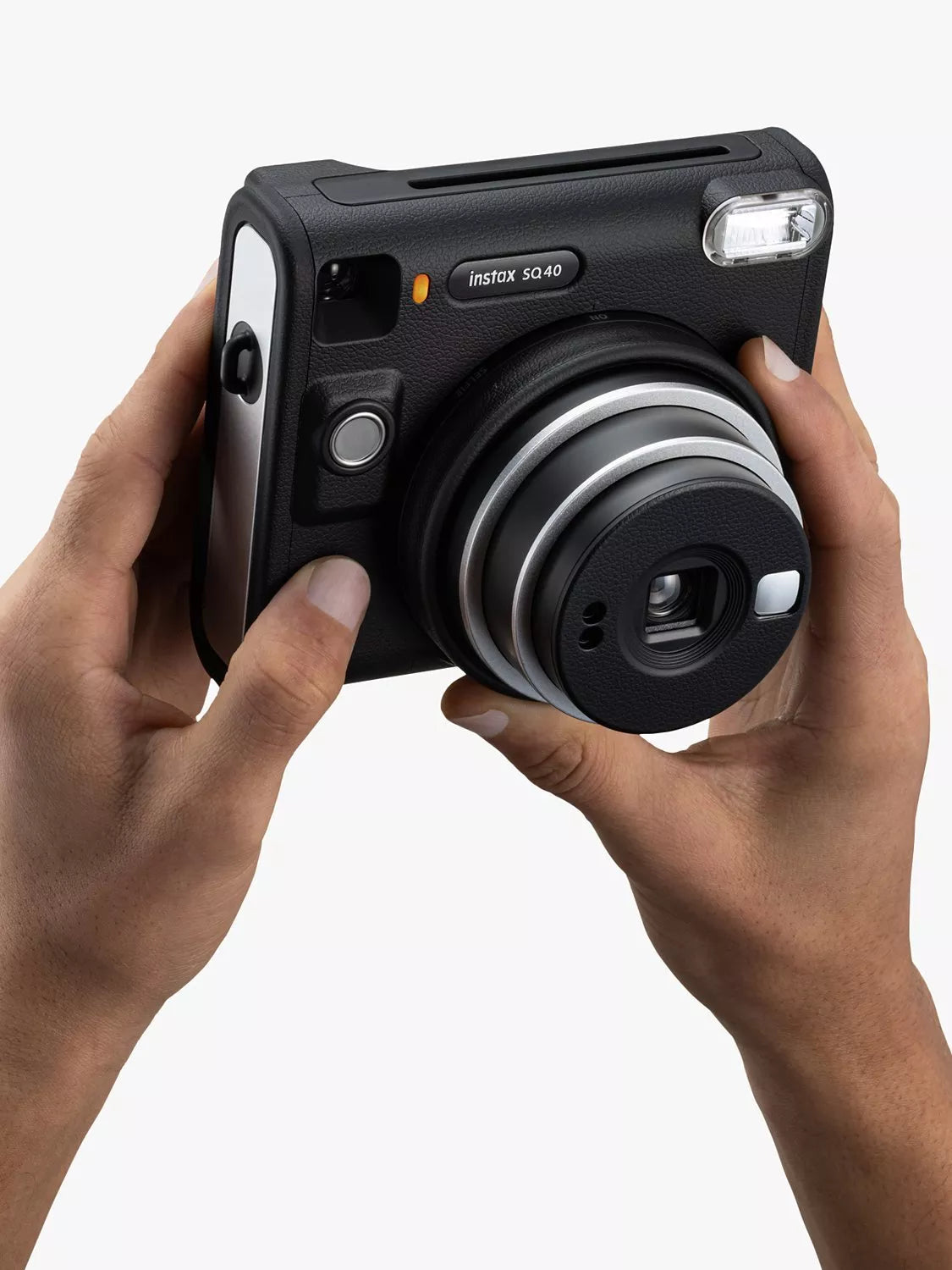 Fujifilm square instant camera with selfie mode and flash in black - British product