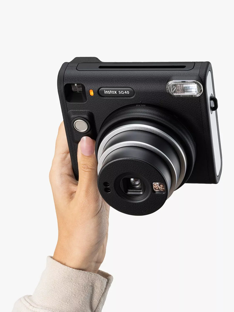 Fujifilm square instant camera with selfie mode and flash in black - British product
