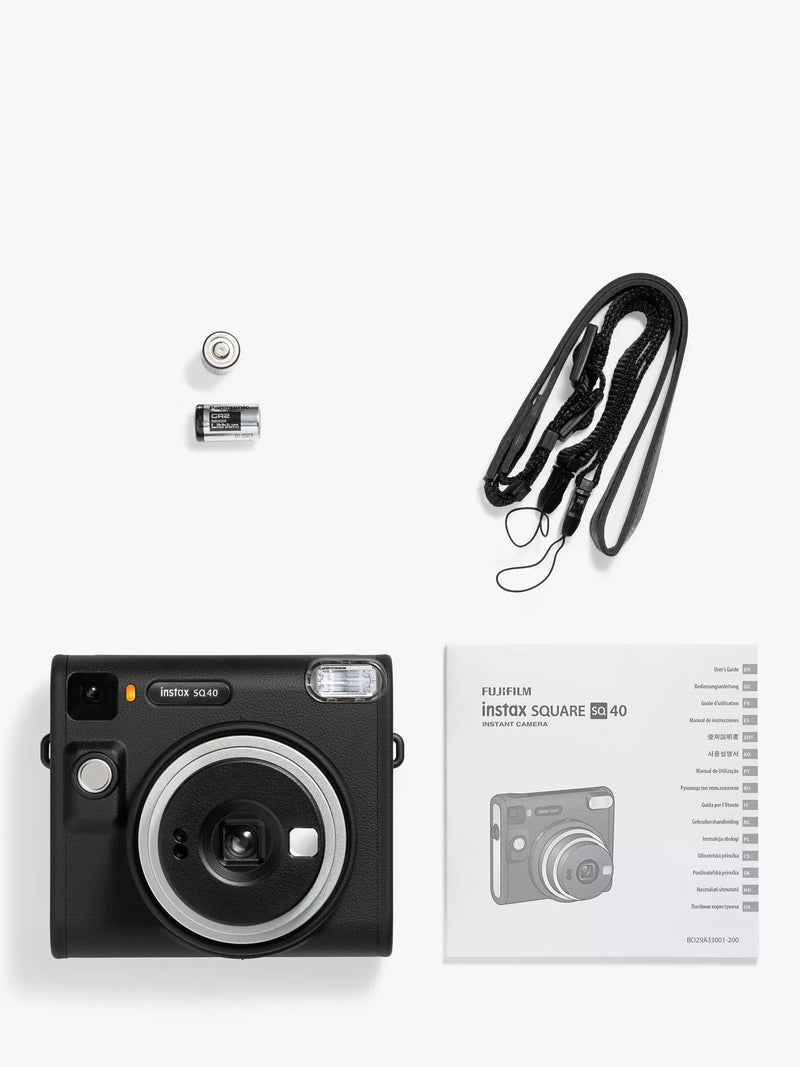 Fujifilm square instant camera with selfie mode and flash in black - British product