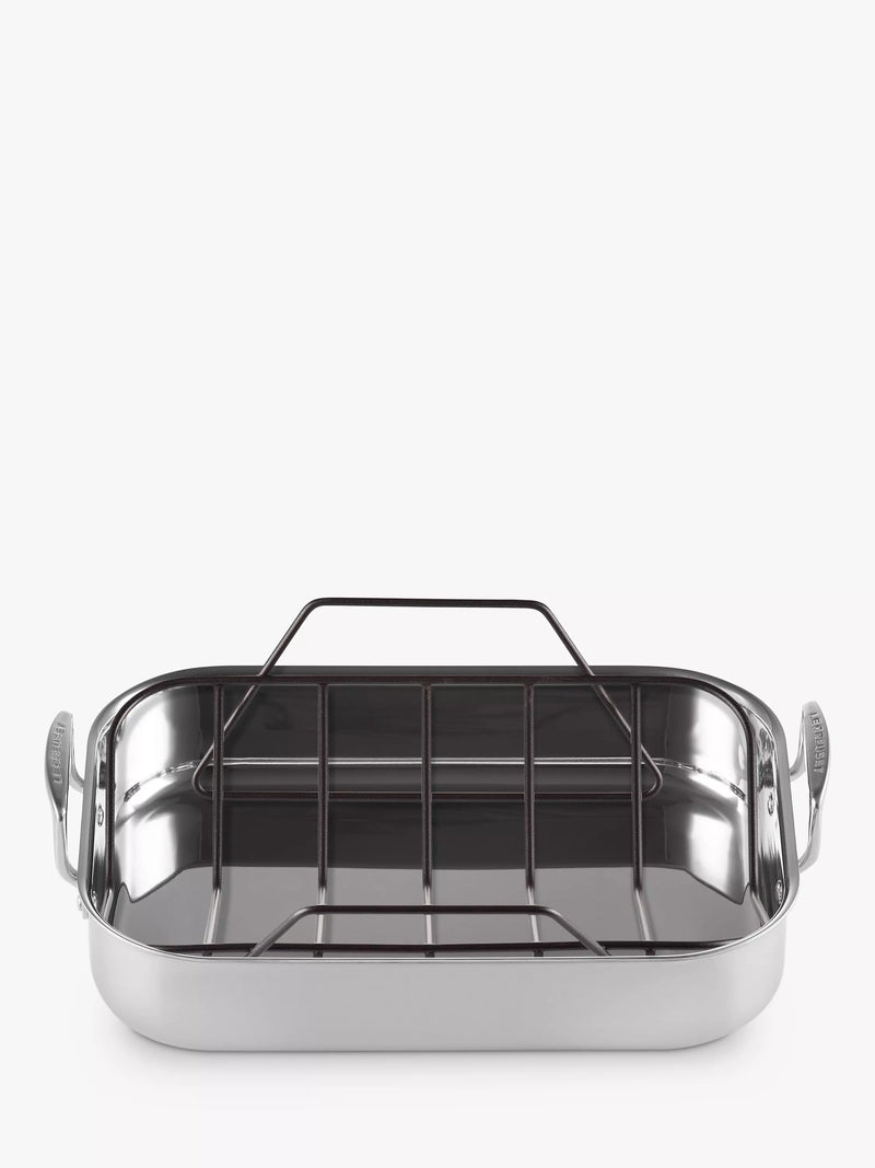Le Creuset stainless steel roaster with non-stick rack, 35cm, UK version