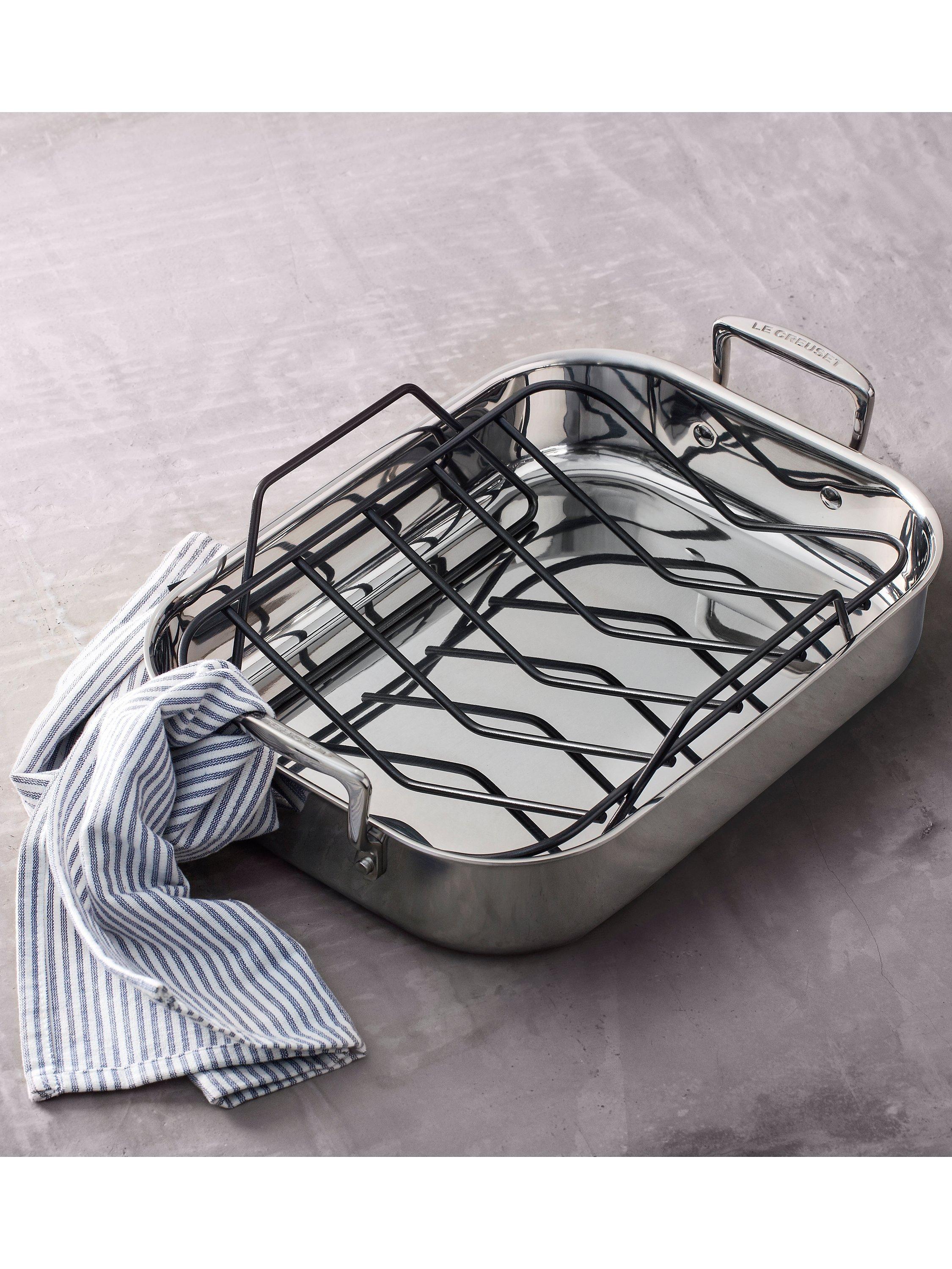 Le Creuset stainless steel roaster with non-stick rack, 35cm, UK version