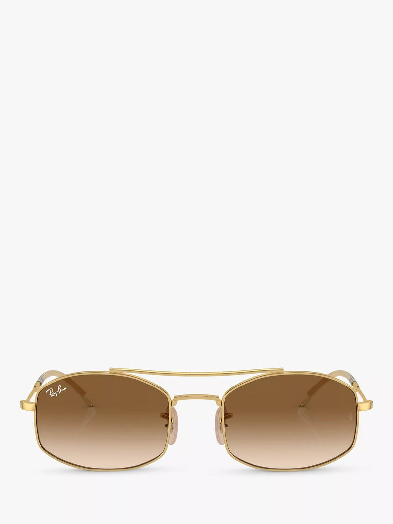 Ray-Ban oval sunglasses with gold frame and brown gradient lenses, imported from the UK