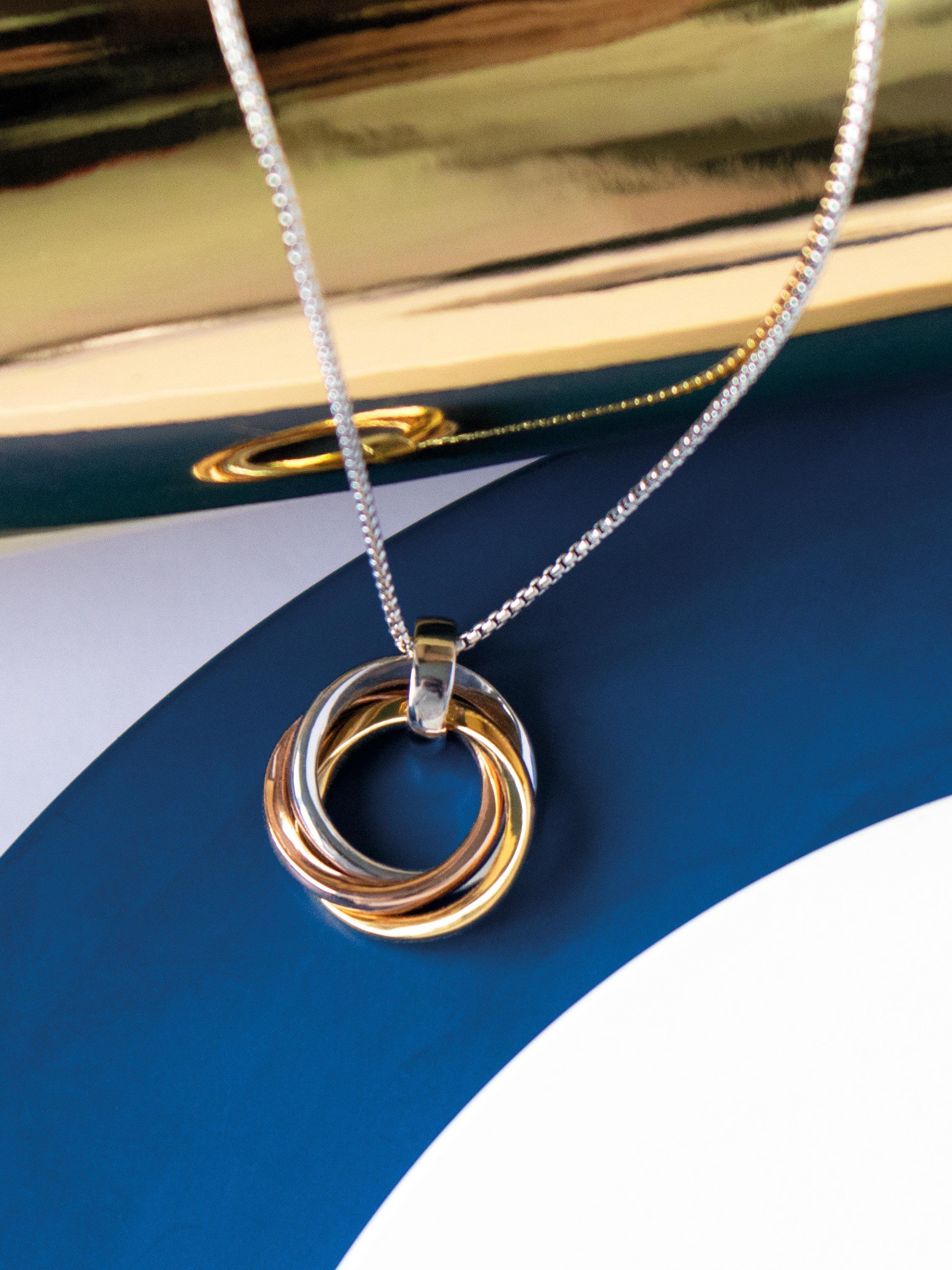 Kit Heath bevel trilogy pendant necklace mixed metals, imported from the UK