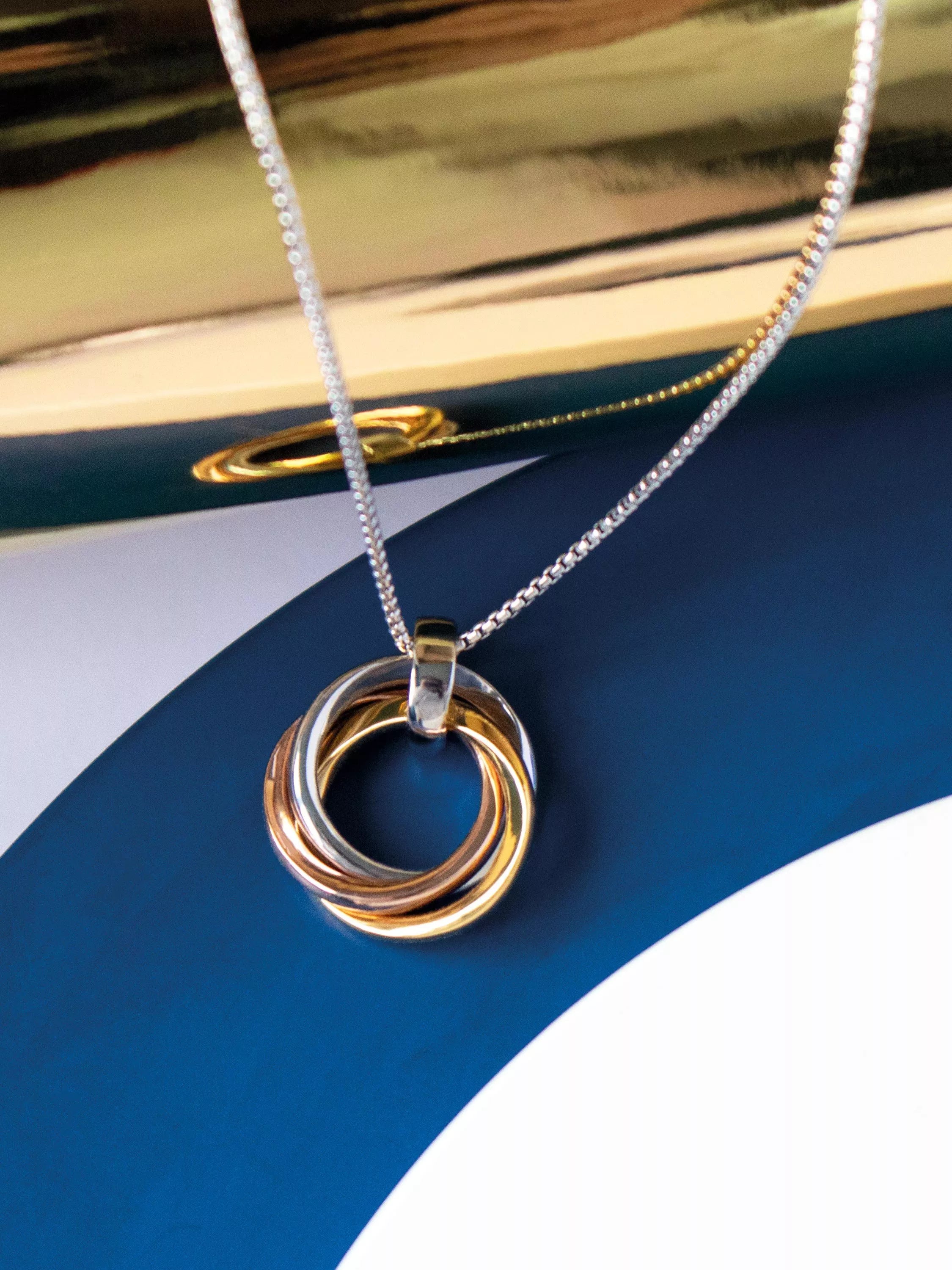 Kit Heath bevel trilogy pendant necklace mixed metals, imported from the UK