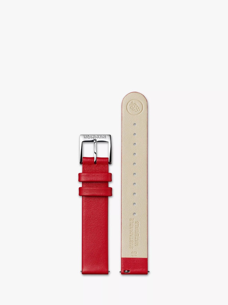 Mondaine Petite Cushion watch 31mm red vegan leather strap, imported from the UK