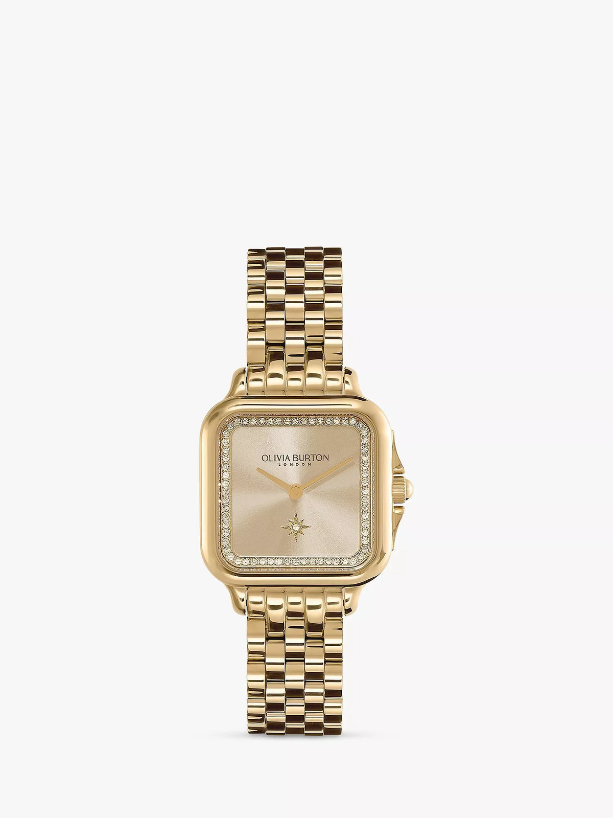 Olivia Burton Grosvenor Square Uhr mit Sonnenschliff-Zifferblatt und Kristallarmband (britische Marke)