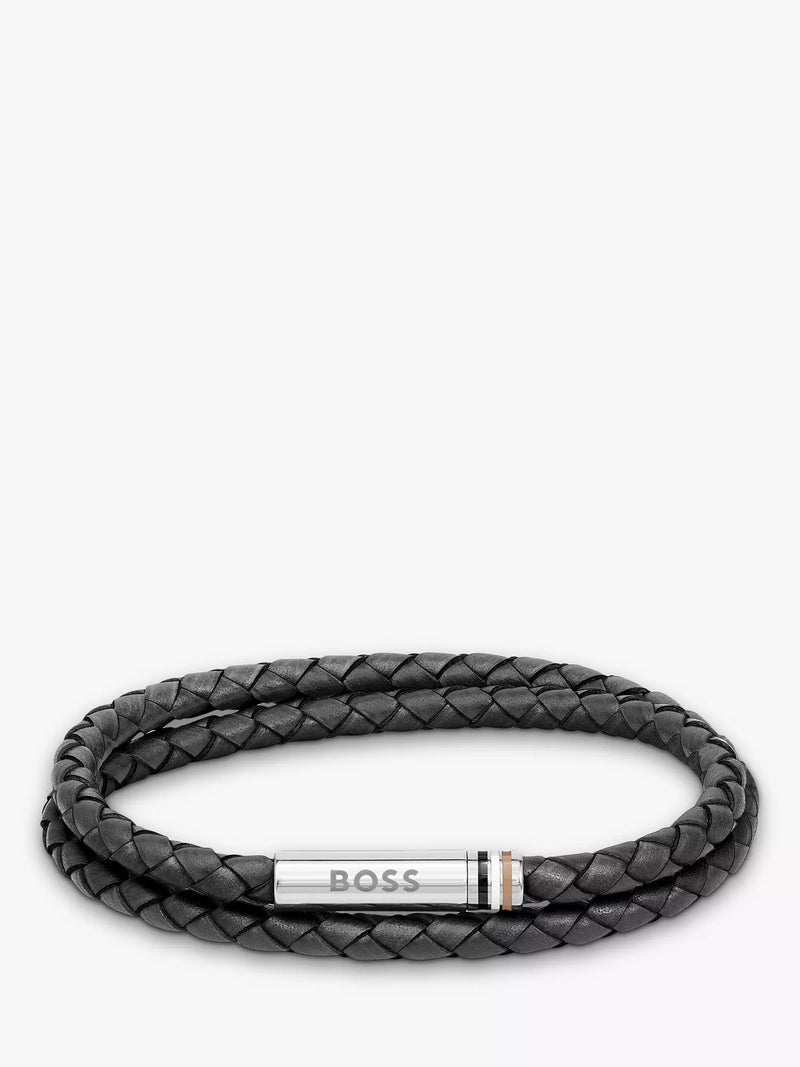 BOSS men's leather double braided bracelet (British brand)