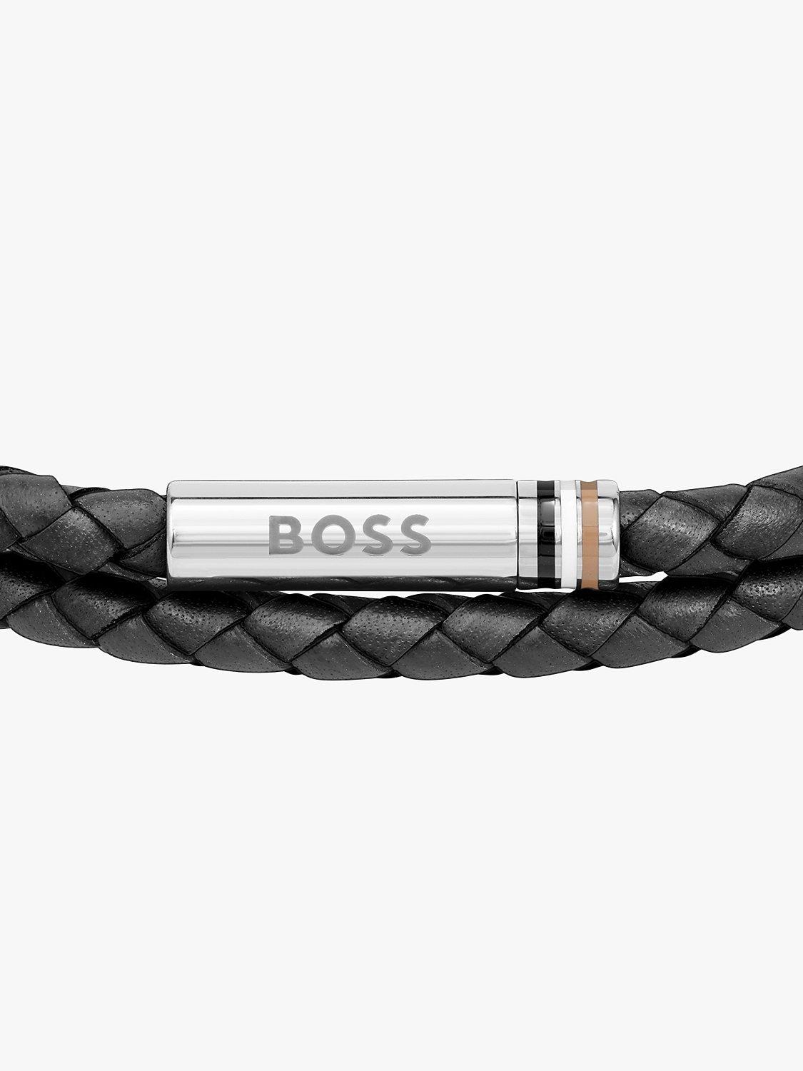 BOSS men's leather double braided bracelet (British brand)