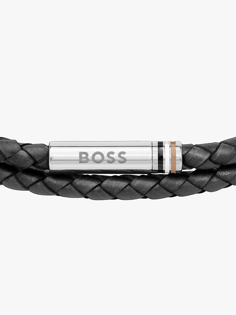 BOSS men's leather double braided bracelet (British brand)