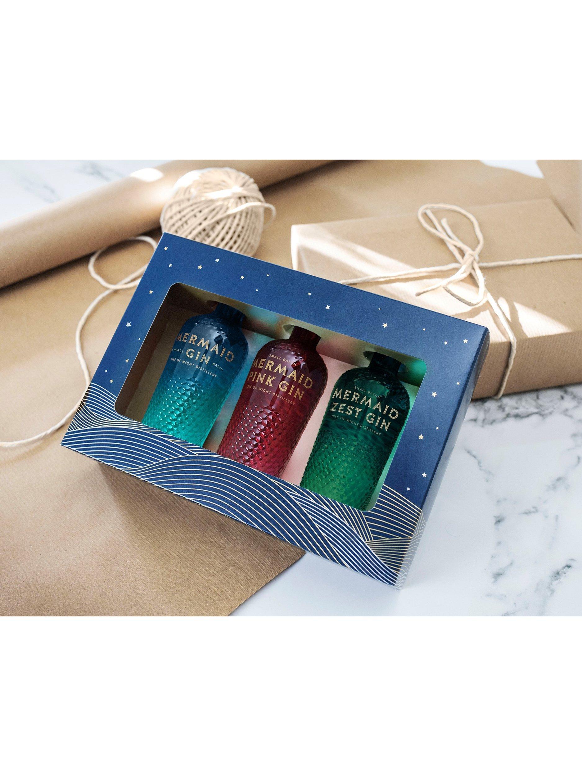 Isle of Wight Distillery Mermaid gin gift set with three 5cl bottles, UK version