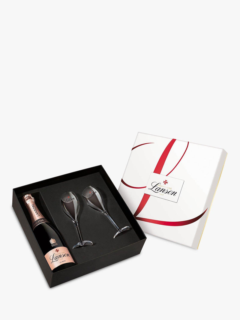 Lanson Le Rose champagne gift pack with two flutes 75cl, UK version