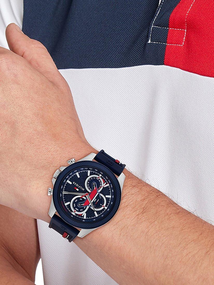 Tommy Hilfiger men's chronograph silicone strap watch navy, imported from the UK