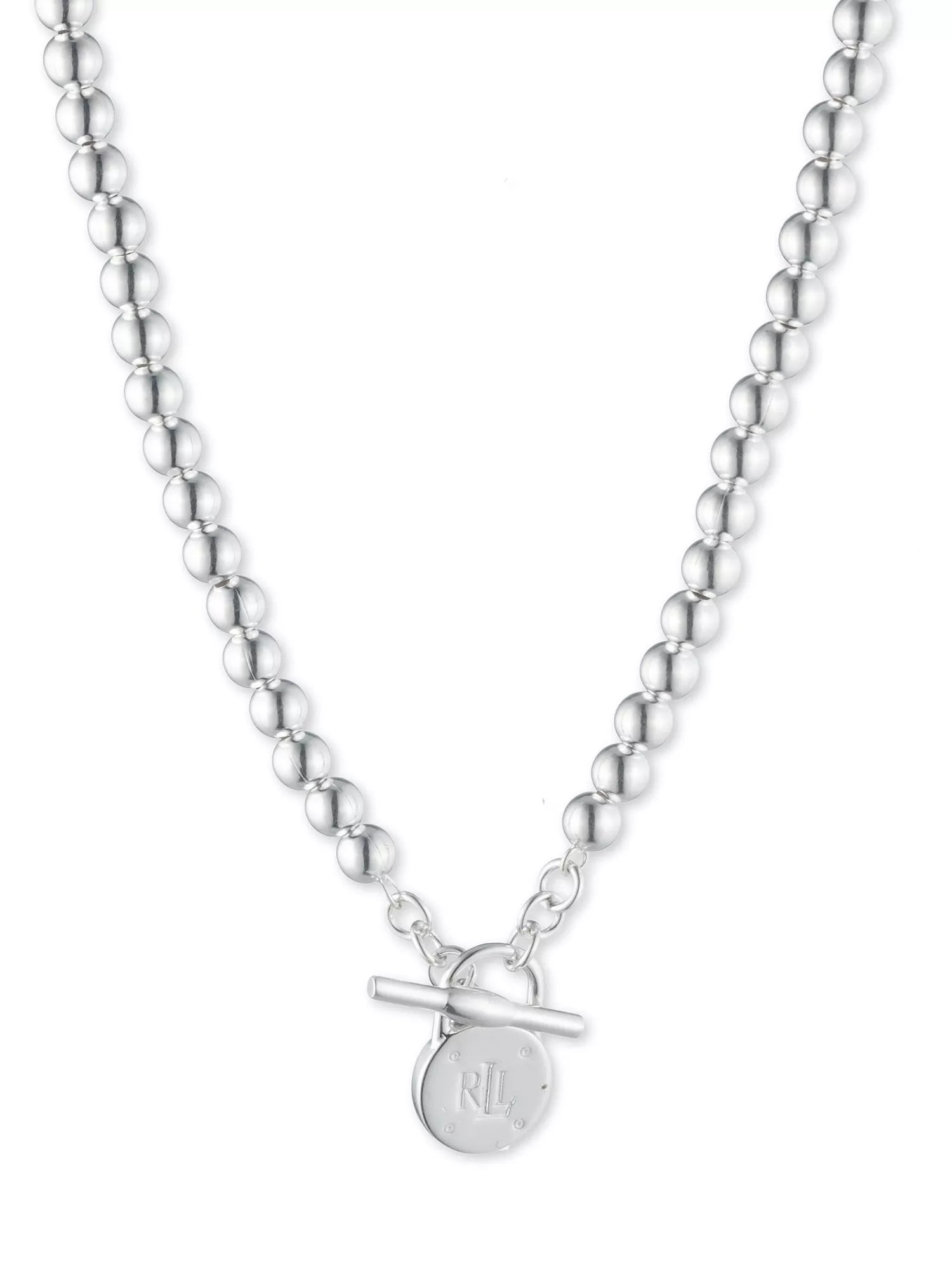 Lauren Ralph Lauren sterling silver beaded T-bar necklace 43cm, UK version