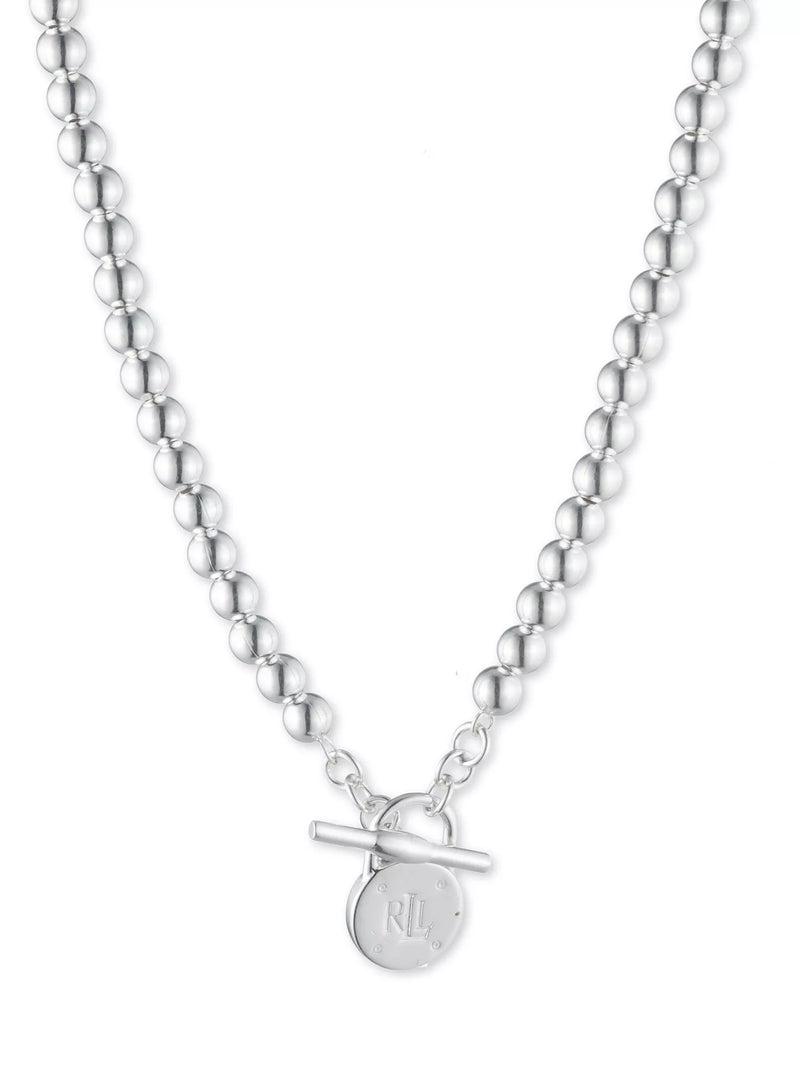 Lauren Ralph Lauren sterling silver beaded T-bar necklace 43cm, UK version