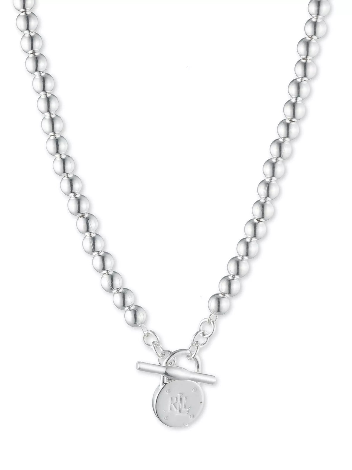 Lauren Ralph Lauren sterling silver beaded T-bar necklace 43cm, UK version