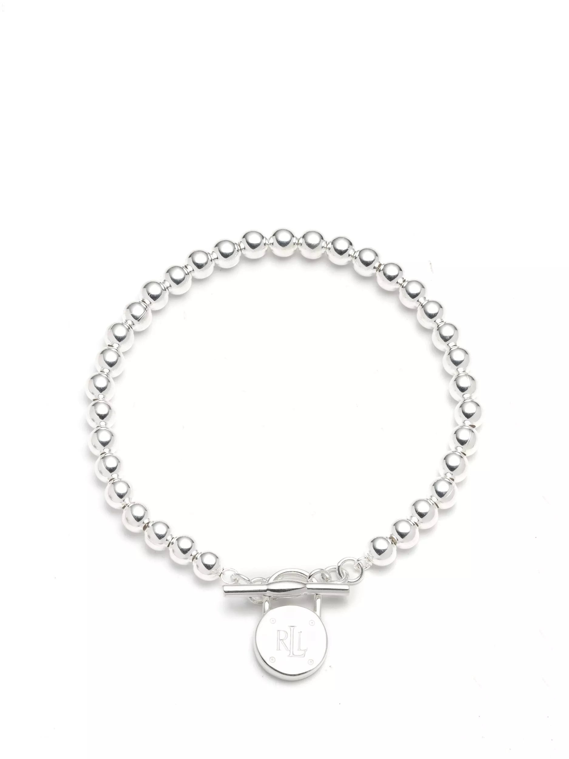 Lauren Ralph Lauren sterling silver beaded T-bar bracelet 18.4cm, UK version