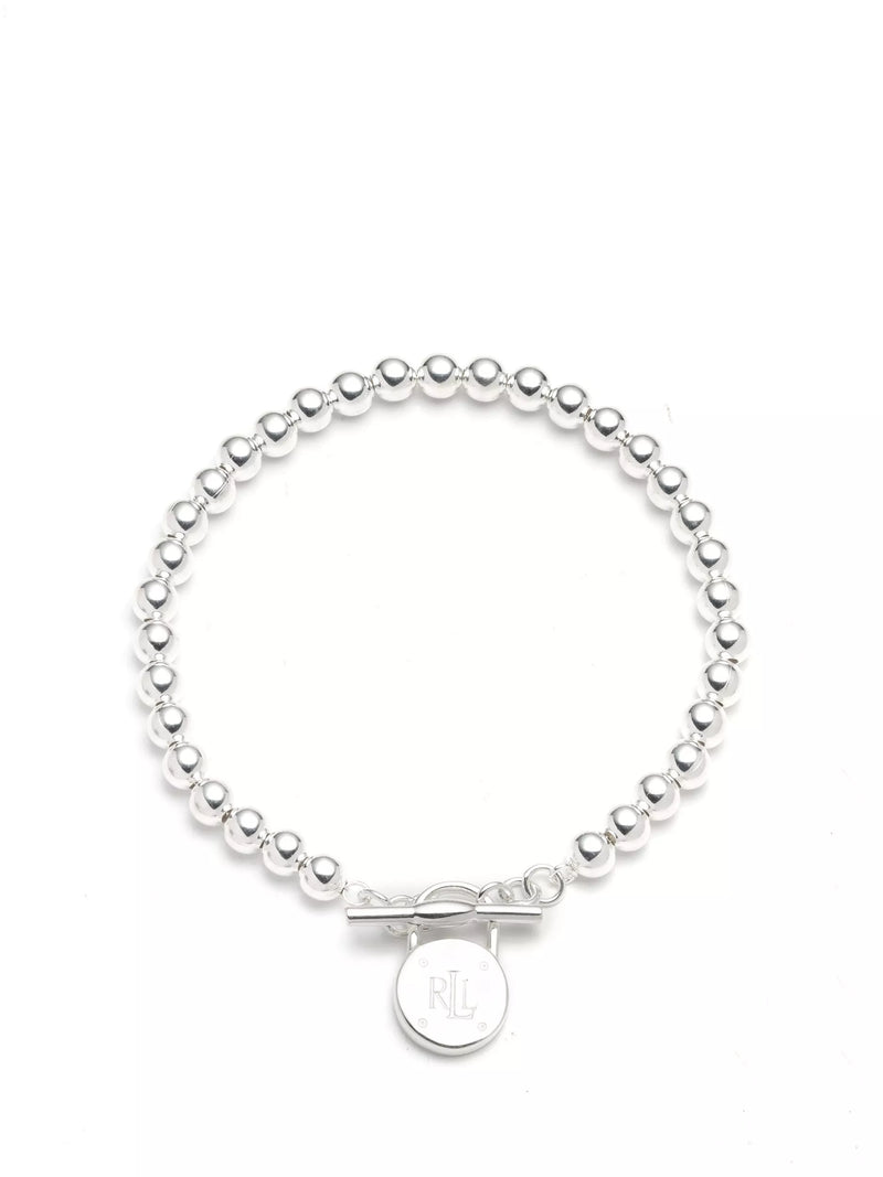 Lauren Ralph Lauren sterling silver beaded T-bar bracelet 18.4cm, UK version