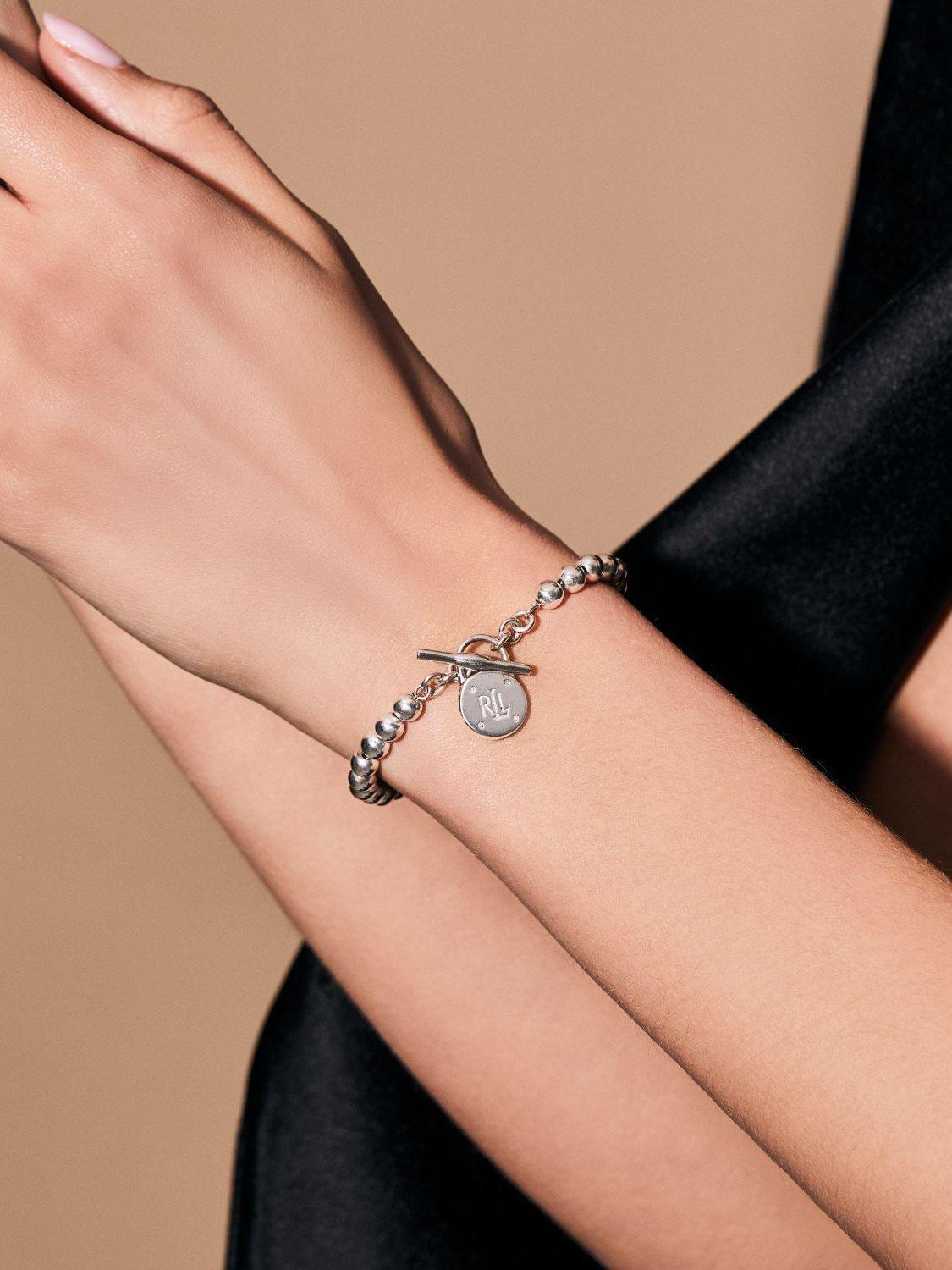 Lauren Ralph Lauren Sterling Silber Perlen Armband mit T-Stab 18,4 cm, UK-Version