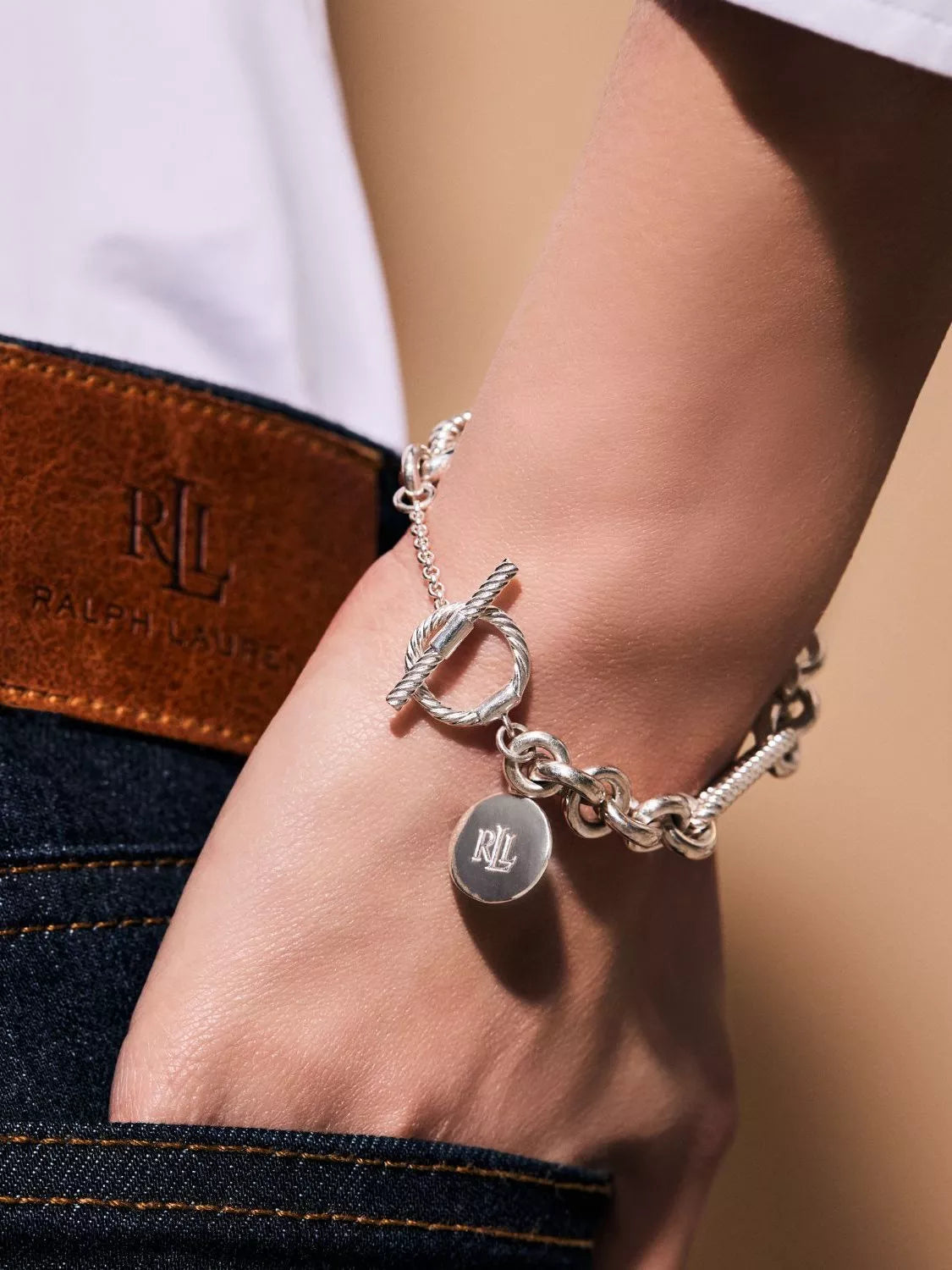 Lauren Ralph Lauren sterling silver oval link bracelet 18cm - British product