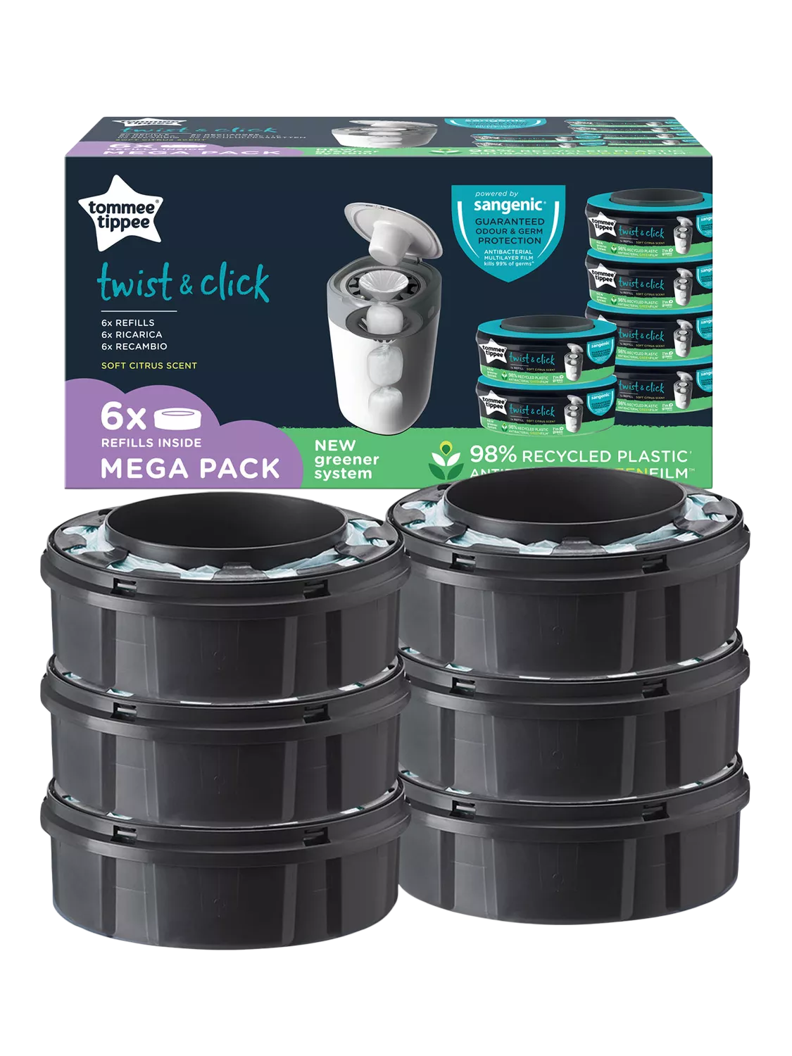 Tommee Tippee nappy bin refills pack of 6, UK version