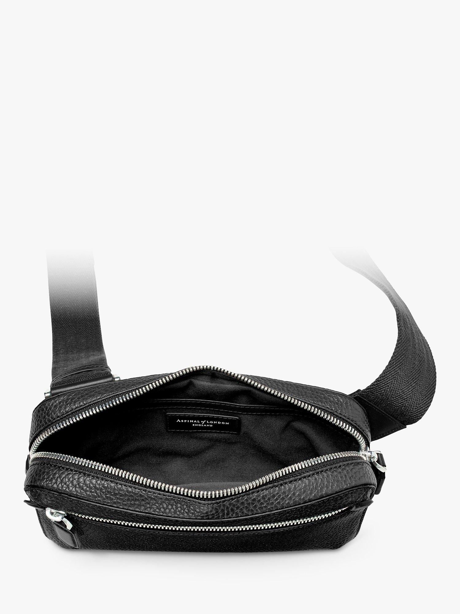 Aspinal of London kompakt pebble skinn crossbody-veske, svart (britisk merke)