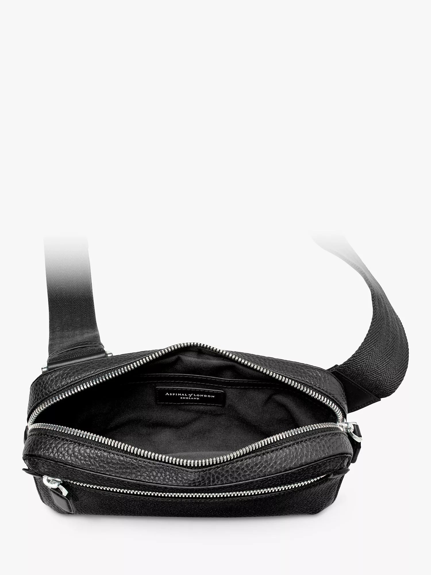 Aspinal of London compact pebble leather cross body bag, black (British brand)