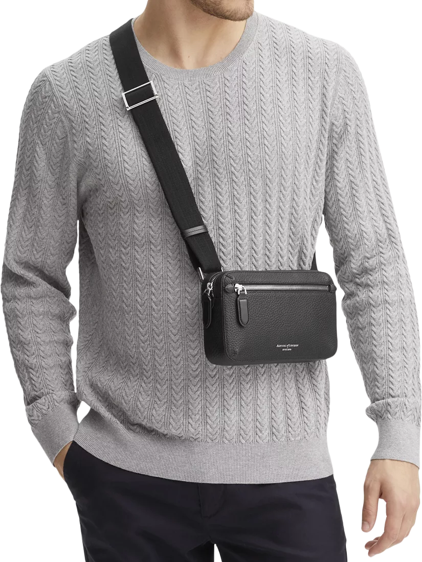 Aspinal of London compact pebble leather cross body bag, black (British brand)