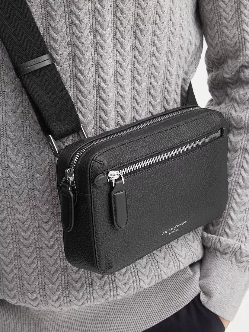 Aspinal of London compact pebble leather cross body bag, black (British brand)