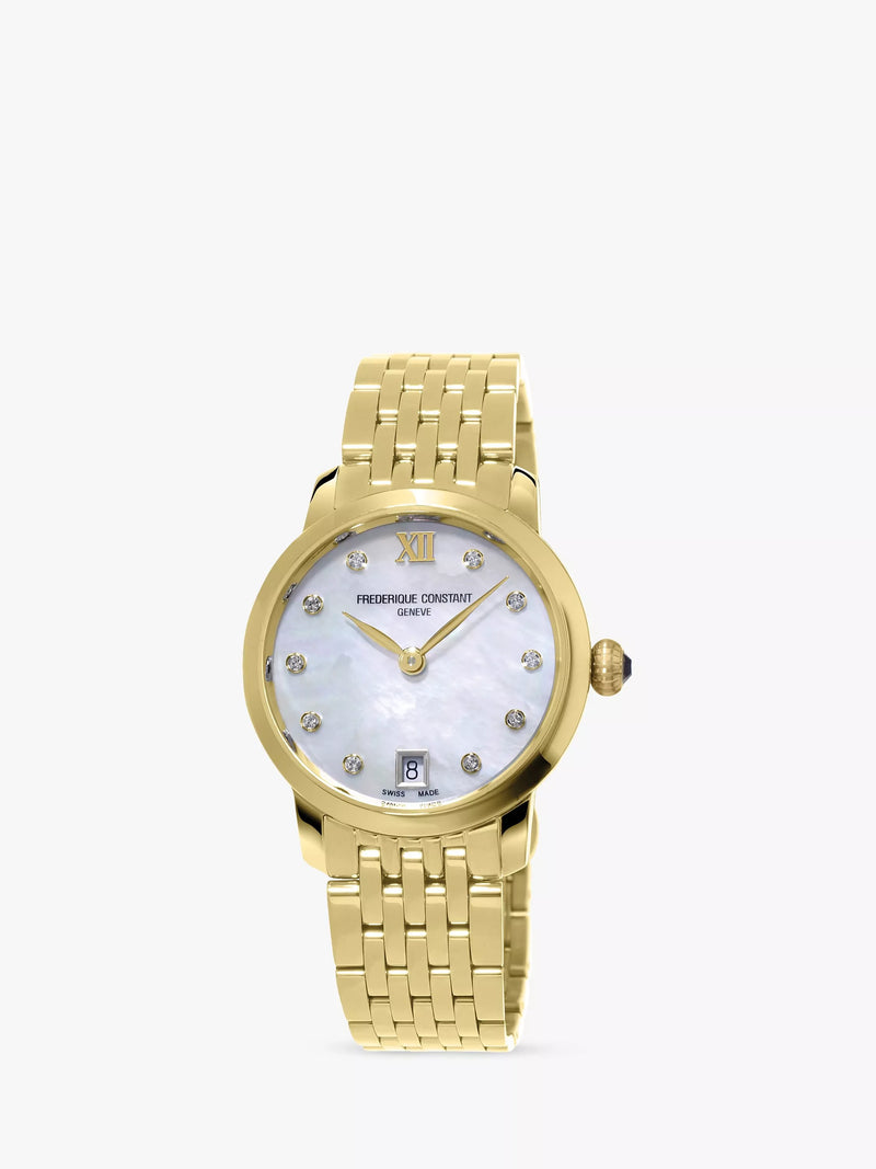 Frederique Constant Slimline gold watch with diamond dial (British brand)