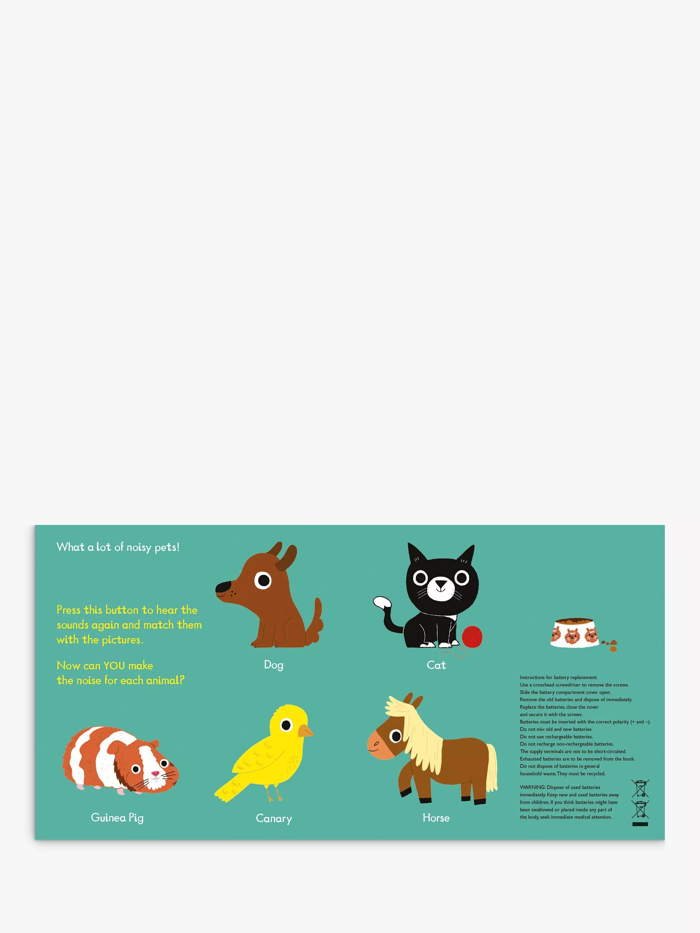 Nosy Crow Listen to the Pets board book with sound buttons, UK version