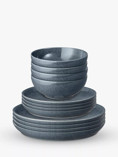 John Lewis Denby Dark Grey Speckle Stoneware Coupe Dinnerware Set, 12 Piece- Buy online at McGrocer