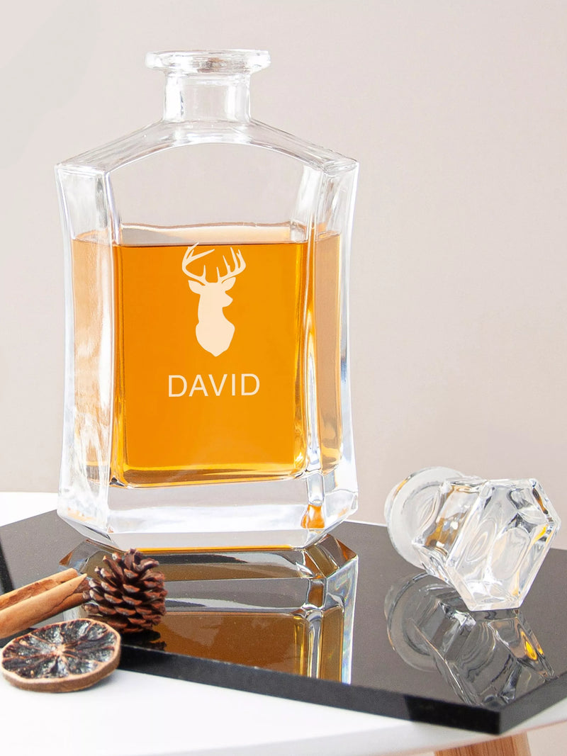 Treat Republic personalised hexagonal stag glass decanter 750ml clear (British brand)
