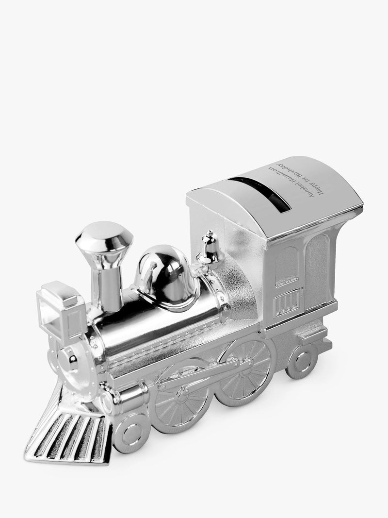 Treat Republic personalised silver plated train money box, silver (British brand)