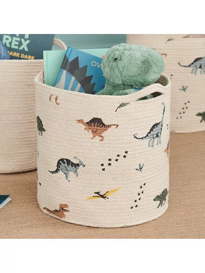 Great Little Trading Co dino print storage basket natural multi (British brand)