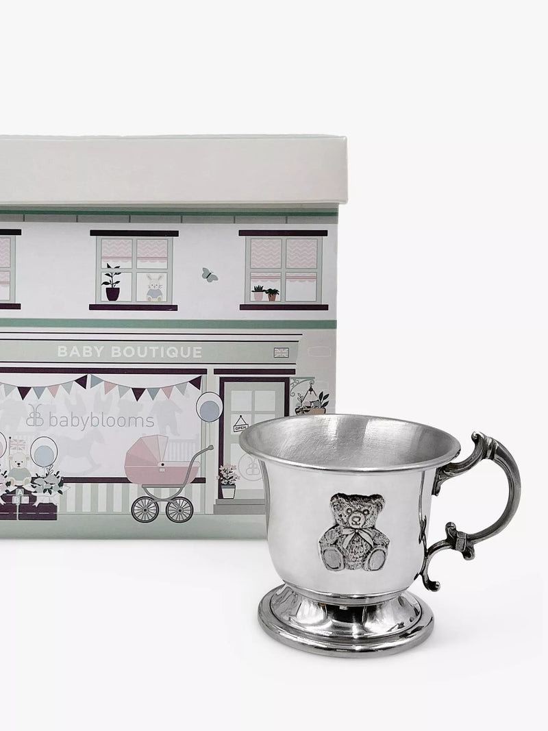 Babyblooms silver christening pewter cup - British product