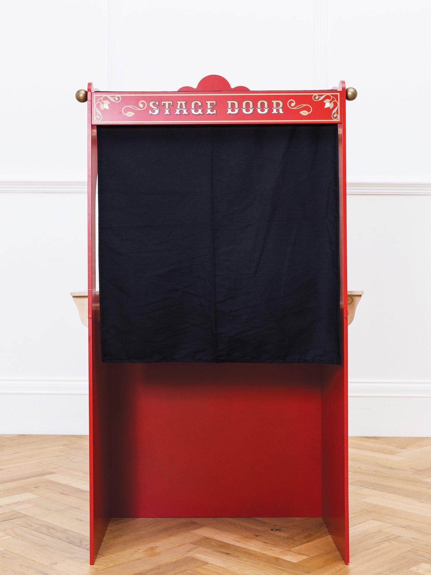 Le Toy Van wooden puppet theatre with stage curtains and scenario windows, UK version
